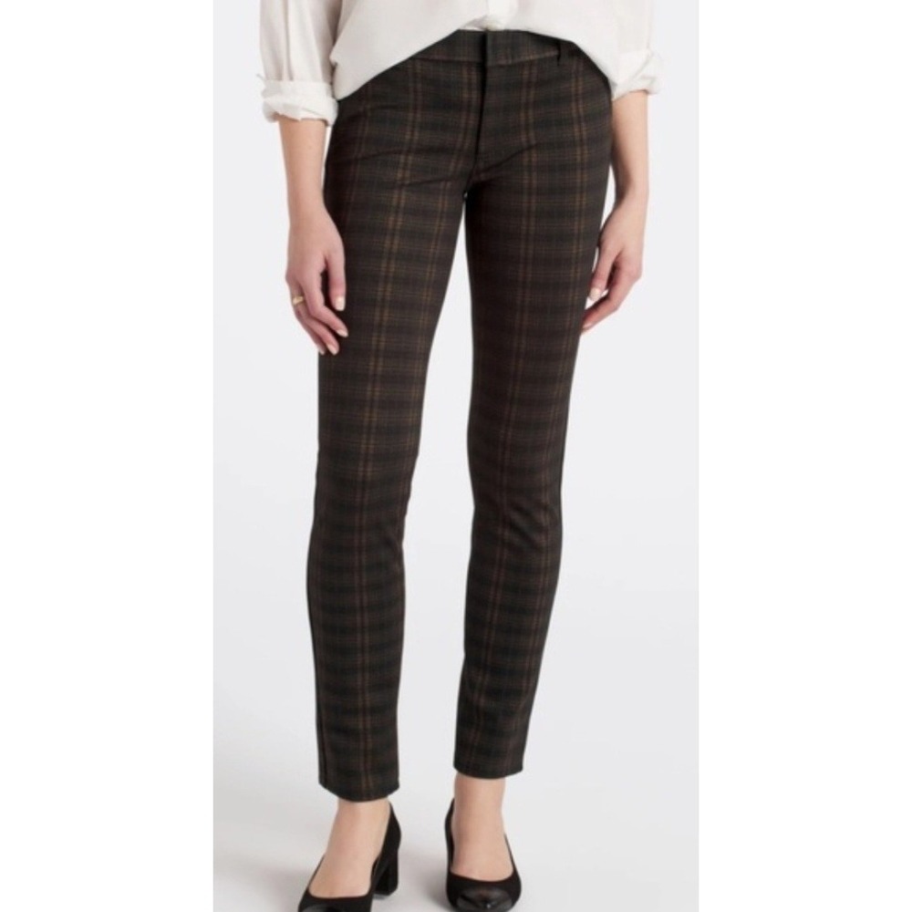 Kut From The Kloth Mia Brown Plaid Ponte Skinny Mid Rise Pants 4‎ NWT Office
